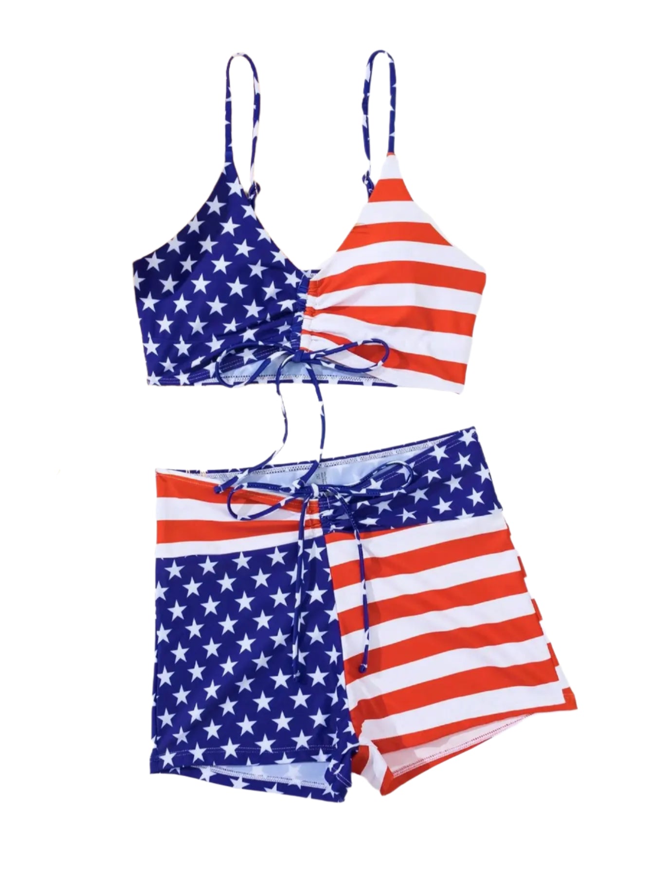 Women’s Two-Piece Swimsuit – USA Flag Print | Bandage Style | High Waist
