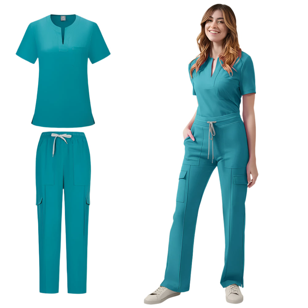 Women's Medical Scrubs Uniform Set - Pocket Top & Pants for Work