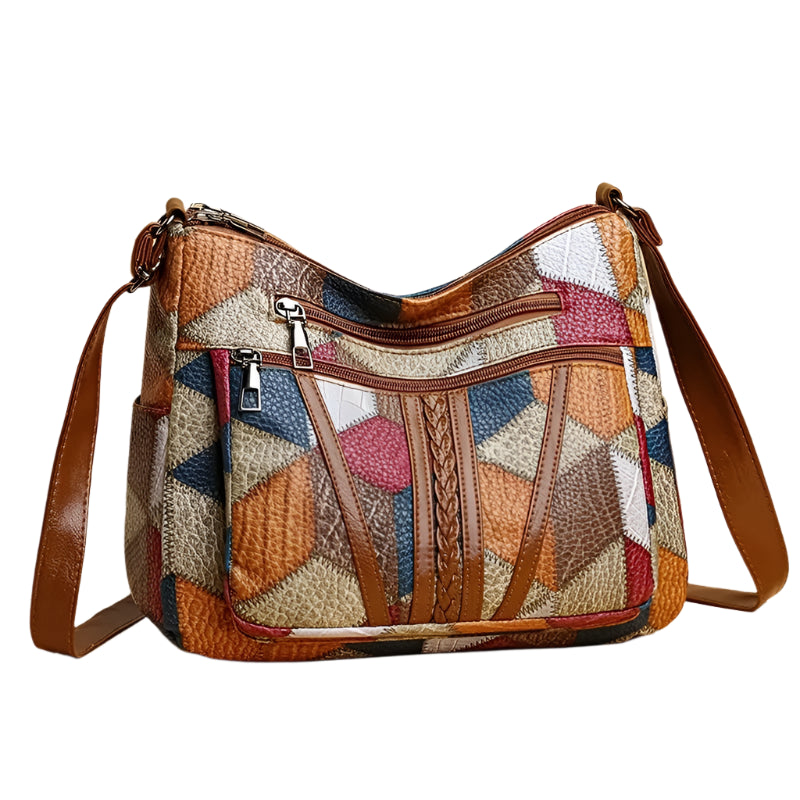 Women's Elegant Vintage Crossbody Bag: Trendy Patchwork Handbag