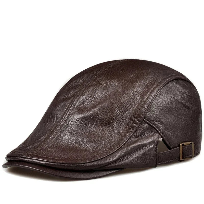 Genuine Leather Duckbill Beret - Unisex Casual Cabbie Bonnet