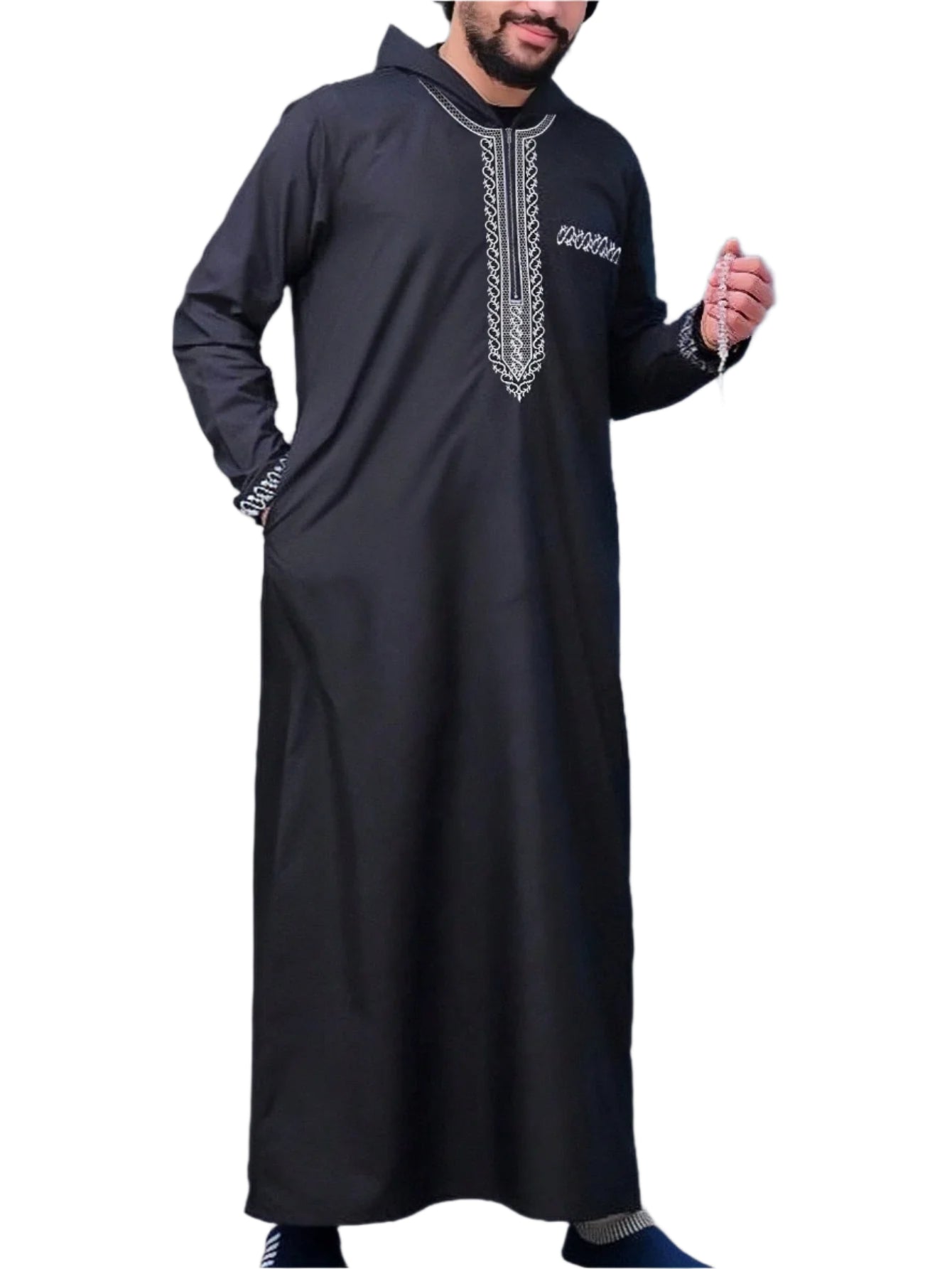 Islamic Men’s Moroccan Kaftan – Embroidered Djellaba Abaya Thobe