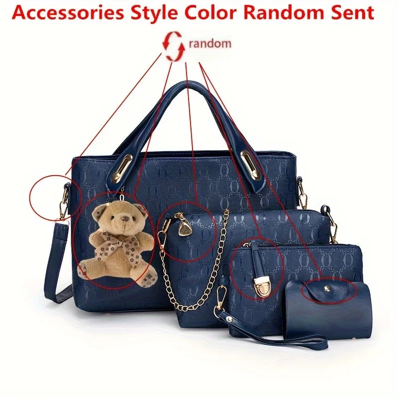4PCS Geometric Tote Bag Set - Handbag, Crossbody, Clutch & Card