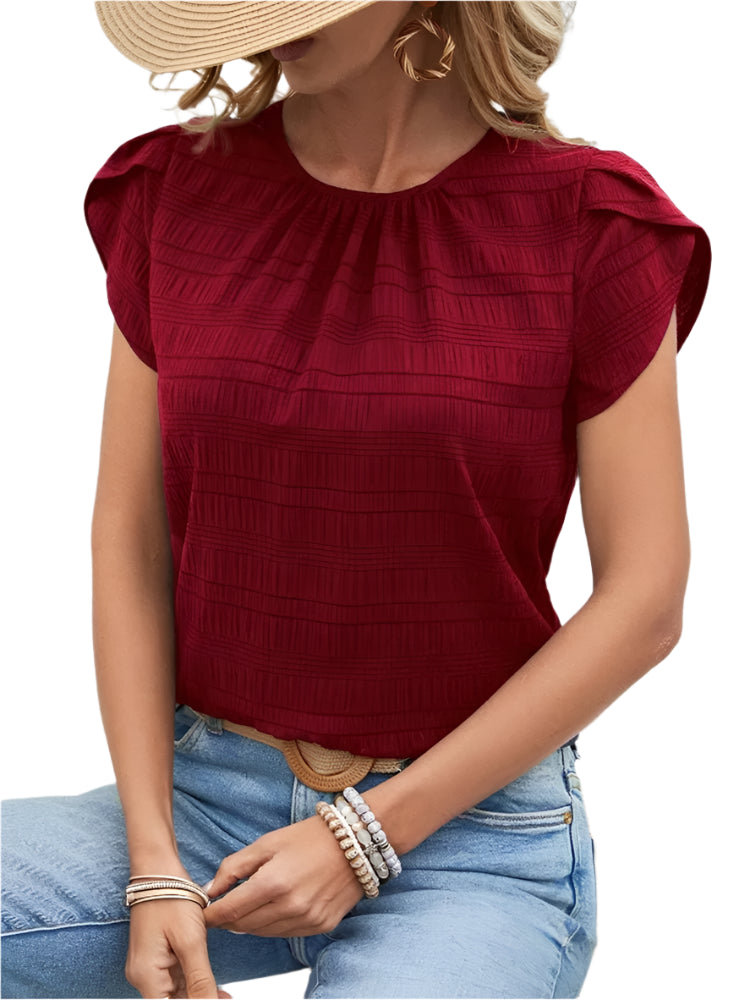 Women’s Summer Petal Sleeve Blouse – Loose Fit Solid Tee Top