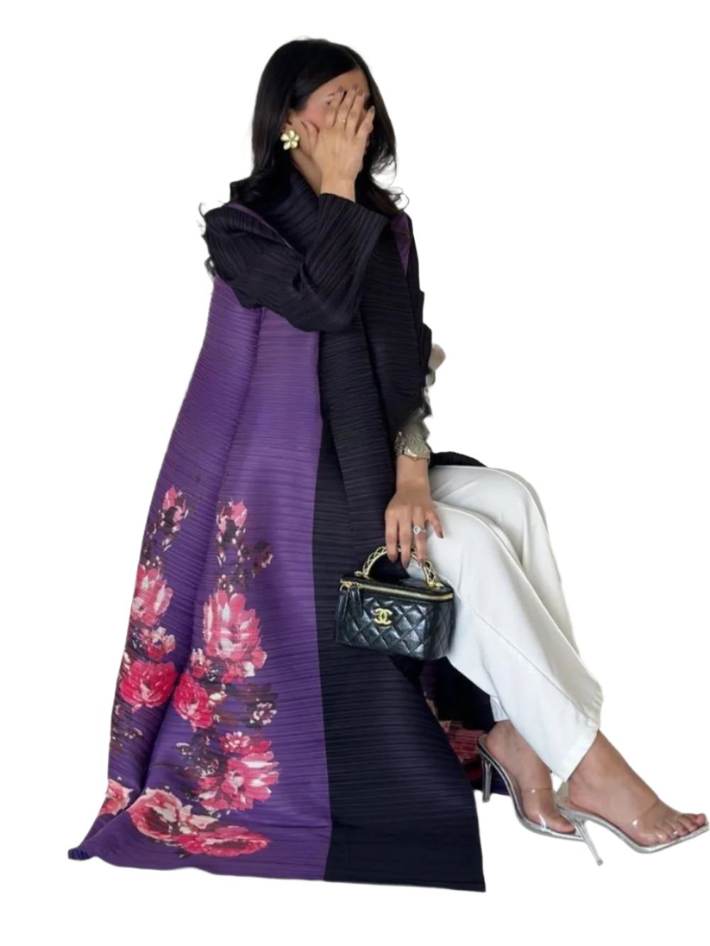 Women's Open Abaya – Pleated Stretch Maxi Cardigan Robe