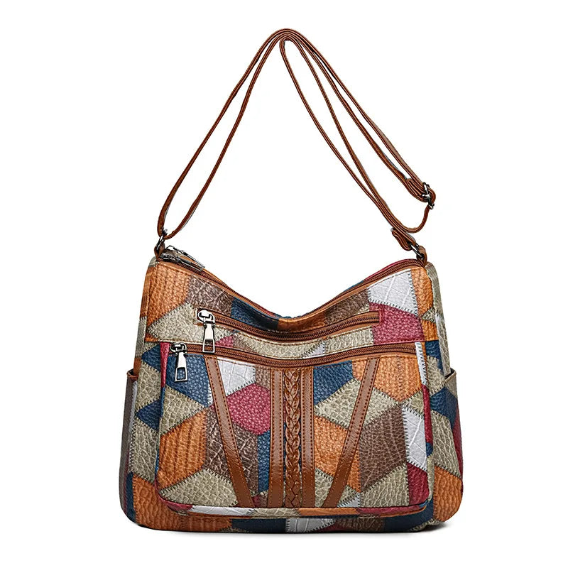 Women's Elegant Vintage Crossbody Bag: Trendy Patchwork Handbag