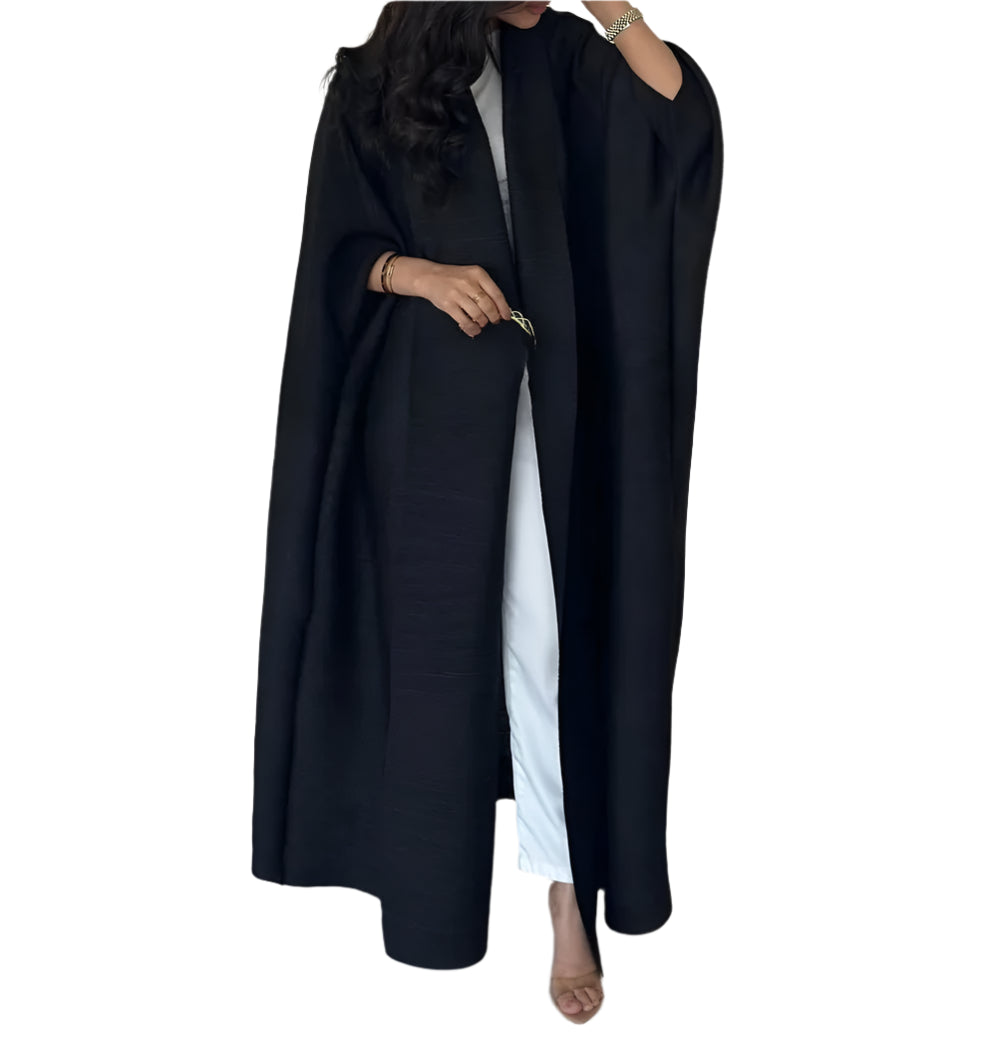 Women's Open Abaya – Pleated Stretch Maxi Cardigan Robe