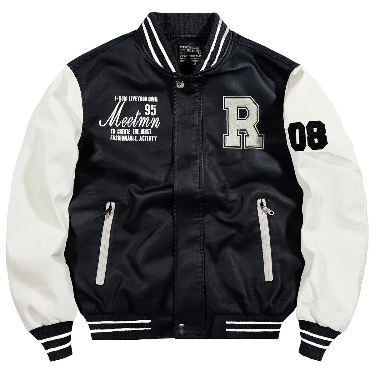 Men's Embroidered PU Leather Jacket: Fleece Lined Winter Coat