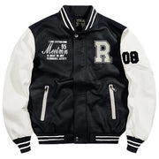 Men's Embroidered PU Leather Jacket: Fleece Lined Winter Coat