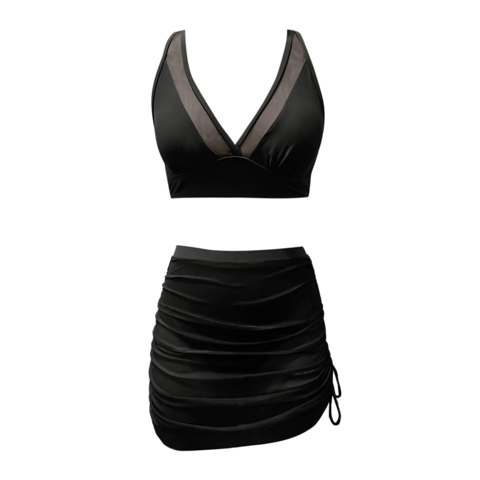 Sexy V-Neck Swimsuit: Women's High Waist Two-Piece with Swim Skirt