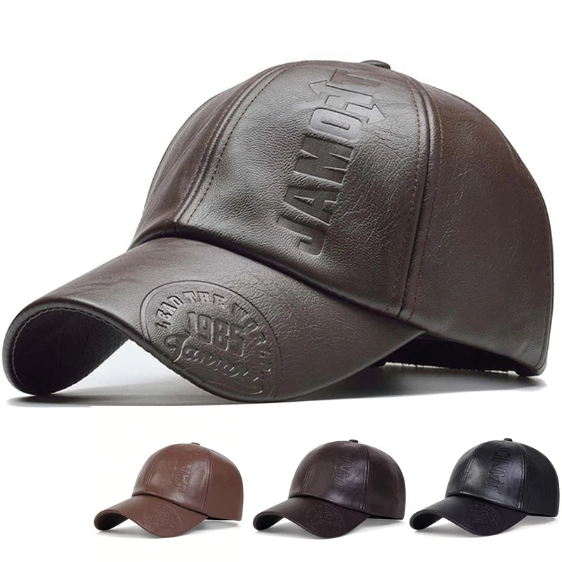 Unisex Faux Leather Baseball Cap – Adjustable, Casual, Sun Protection