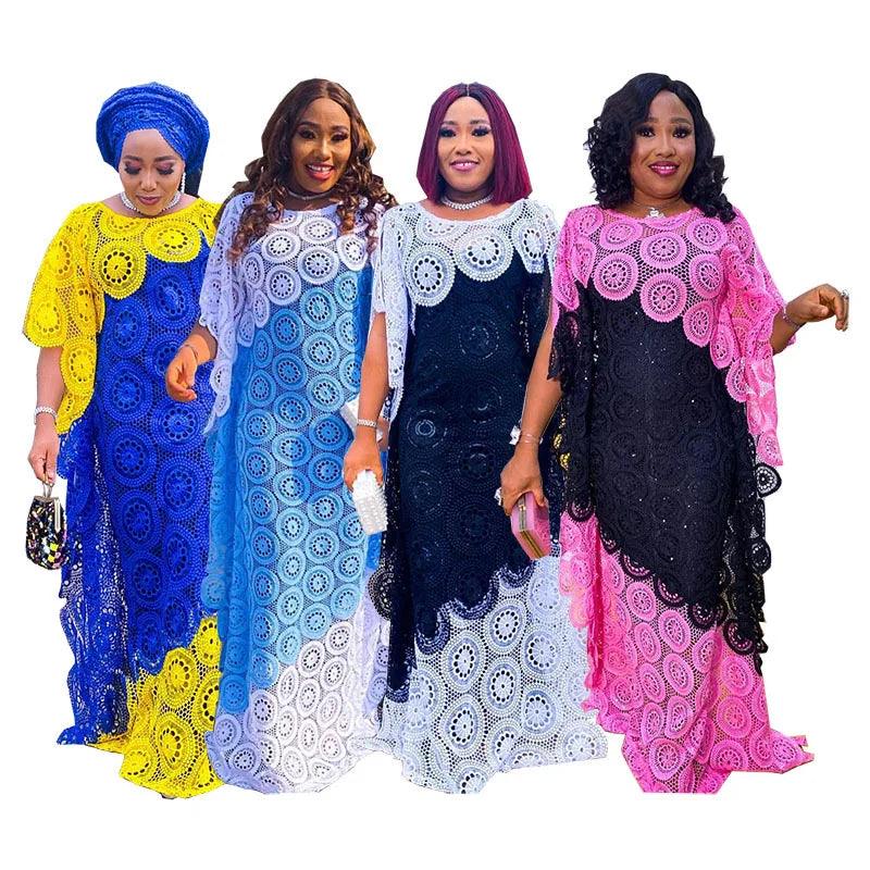 African Party Elegant Lace Abayas Dashiki Robe Kaftan Long Maxi Dress
