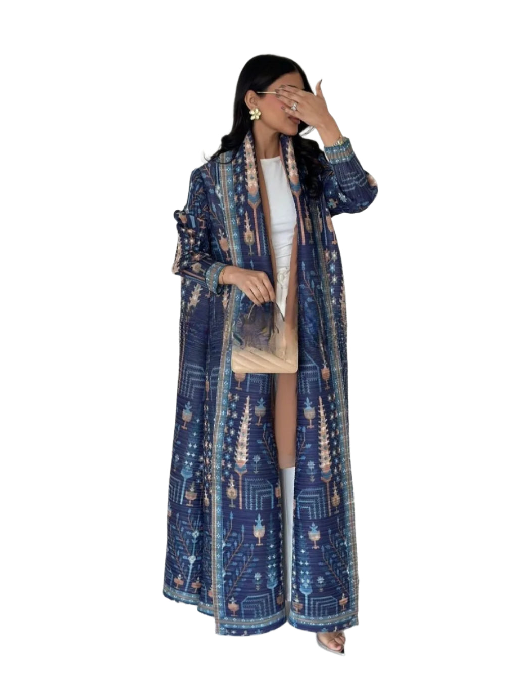 Women's Open Abaya – Pleated Stretch Maxi Cardigan Robe