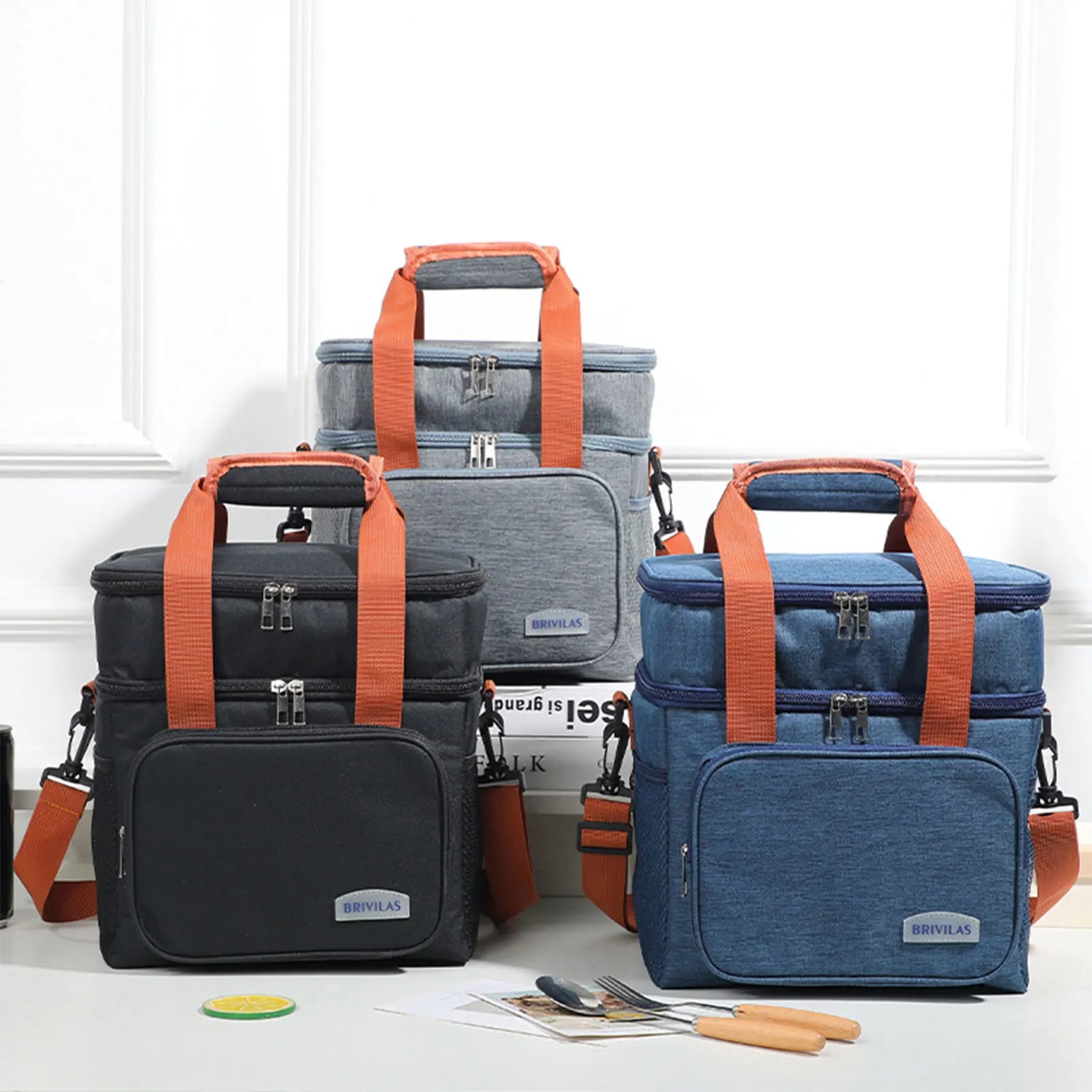 Insulated Waterproof Thickened Double Layer Lunch Bag with Multiple Pockets