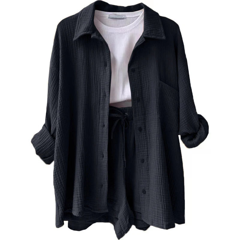 Women's Casual Shirt & Shorts Suit - Full Sleeve Spring/Summer Set