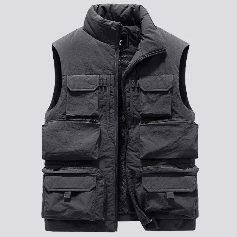 Men's Winter Fleece Tactical Cargo Vest – Thick Warm Work Waistcoat