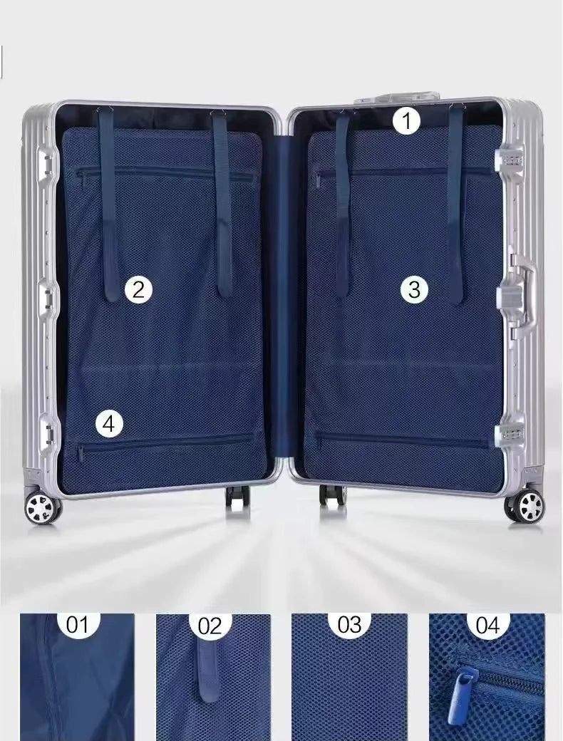 100% Aluminum-Magnesium Alloy Rolling Luggage – Spinner Trolley Case