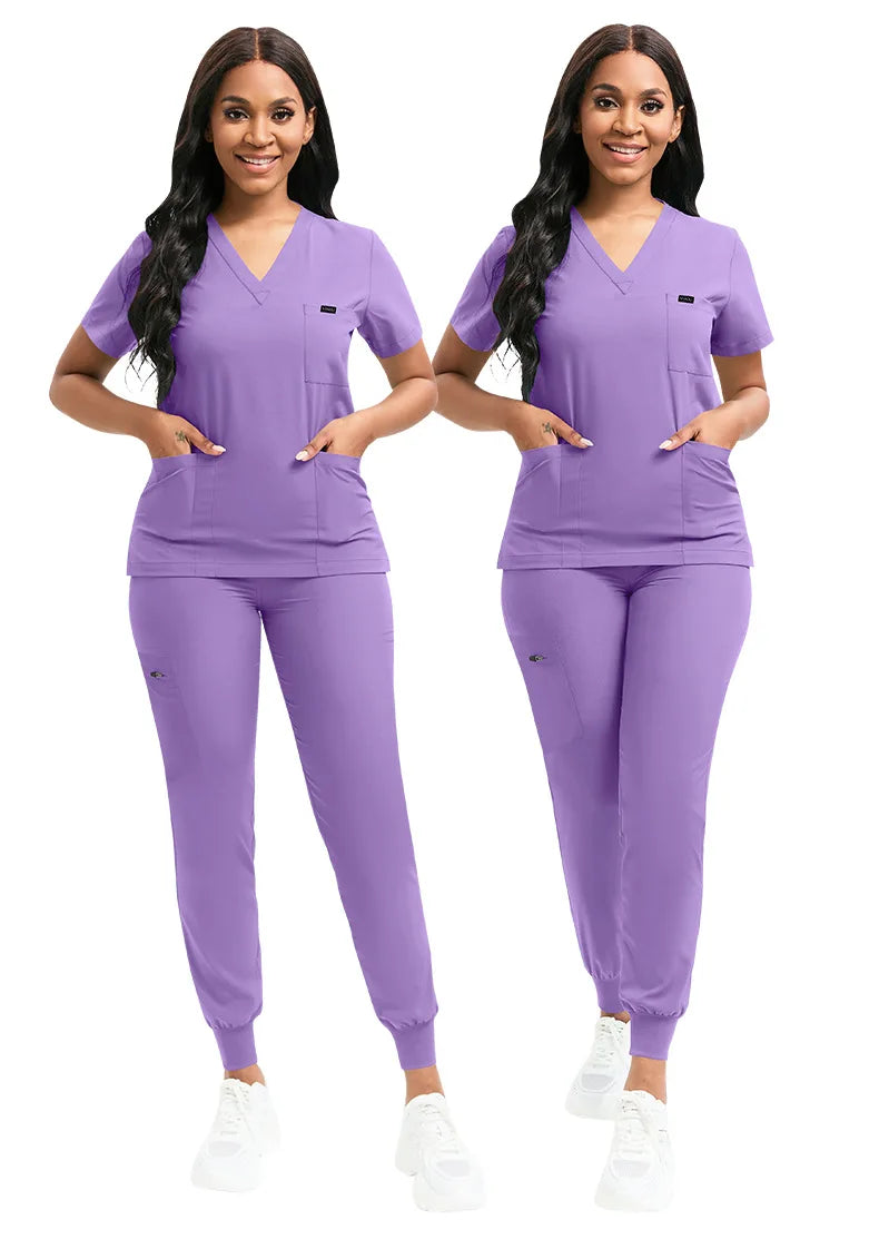 Multicolor Unisex Medical Scrubs Set - Short Sleeve V-Neck Workwear