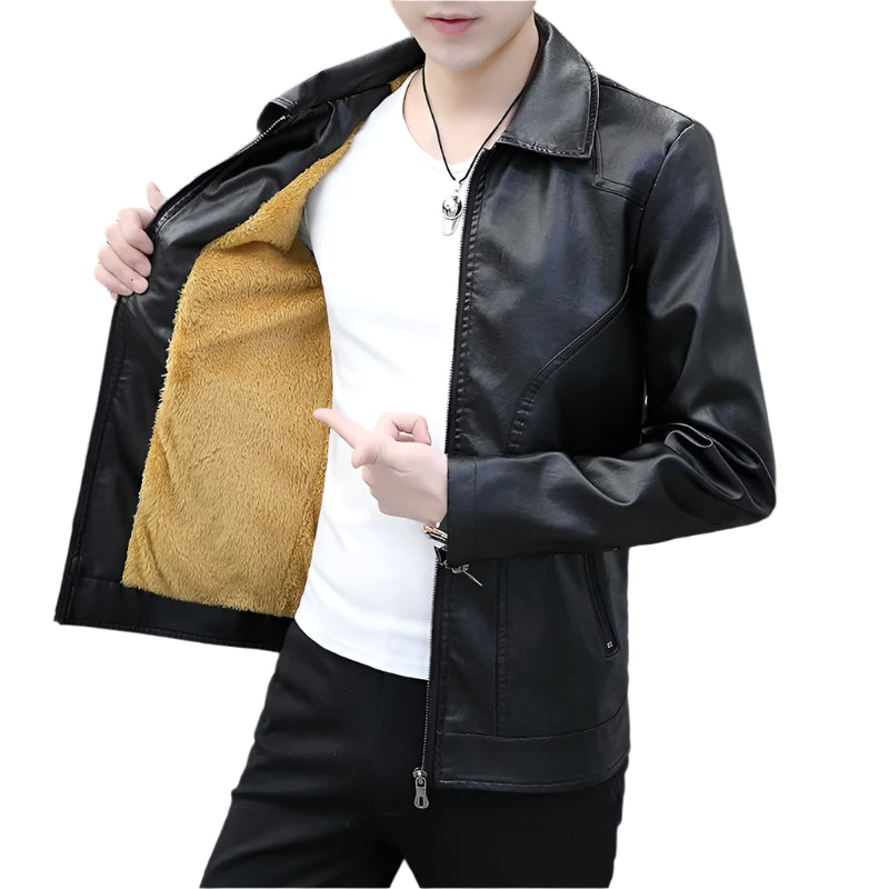 Men's Korean Style Leather Jacket: Slim Fit Lapel, Plus Velvet Warmth