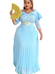 Elegant Pleated Maxi Dress | African Dashiki Party & Office Outfit