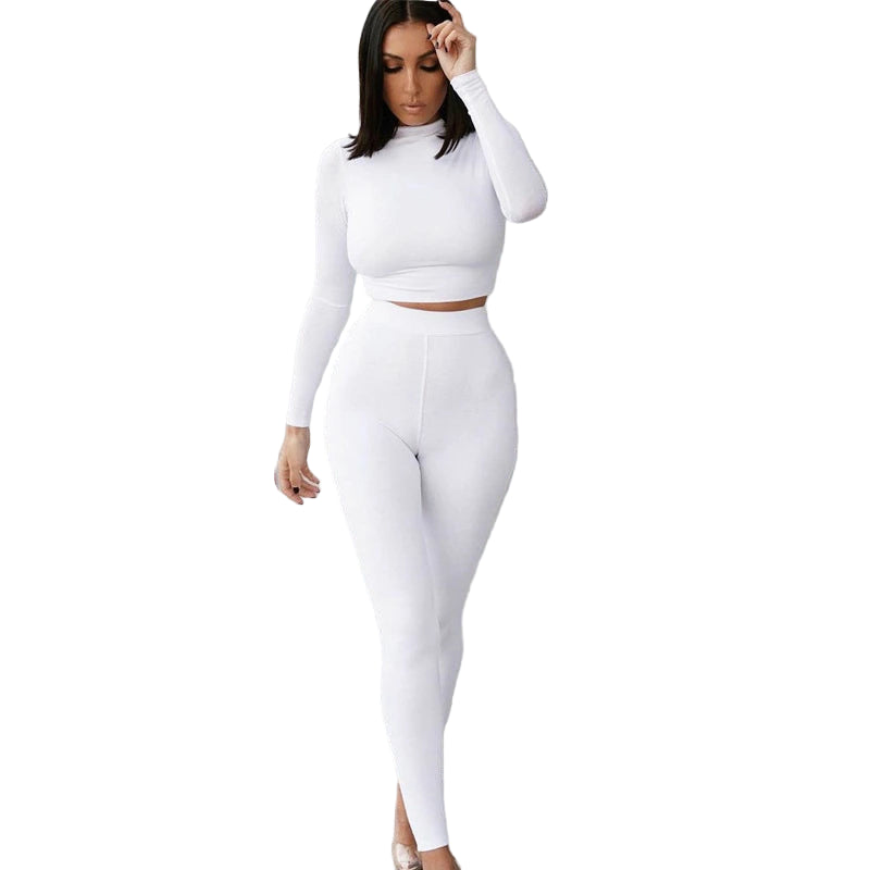 Three women wearing matching outfits in different colors against various backgrounds.