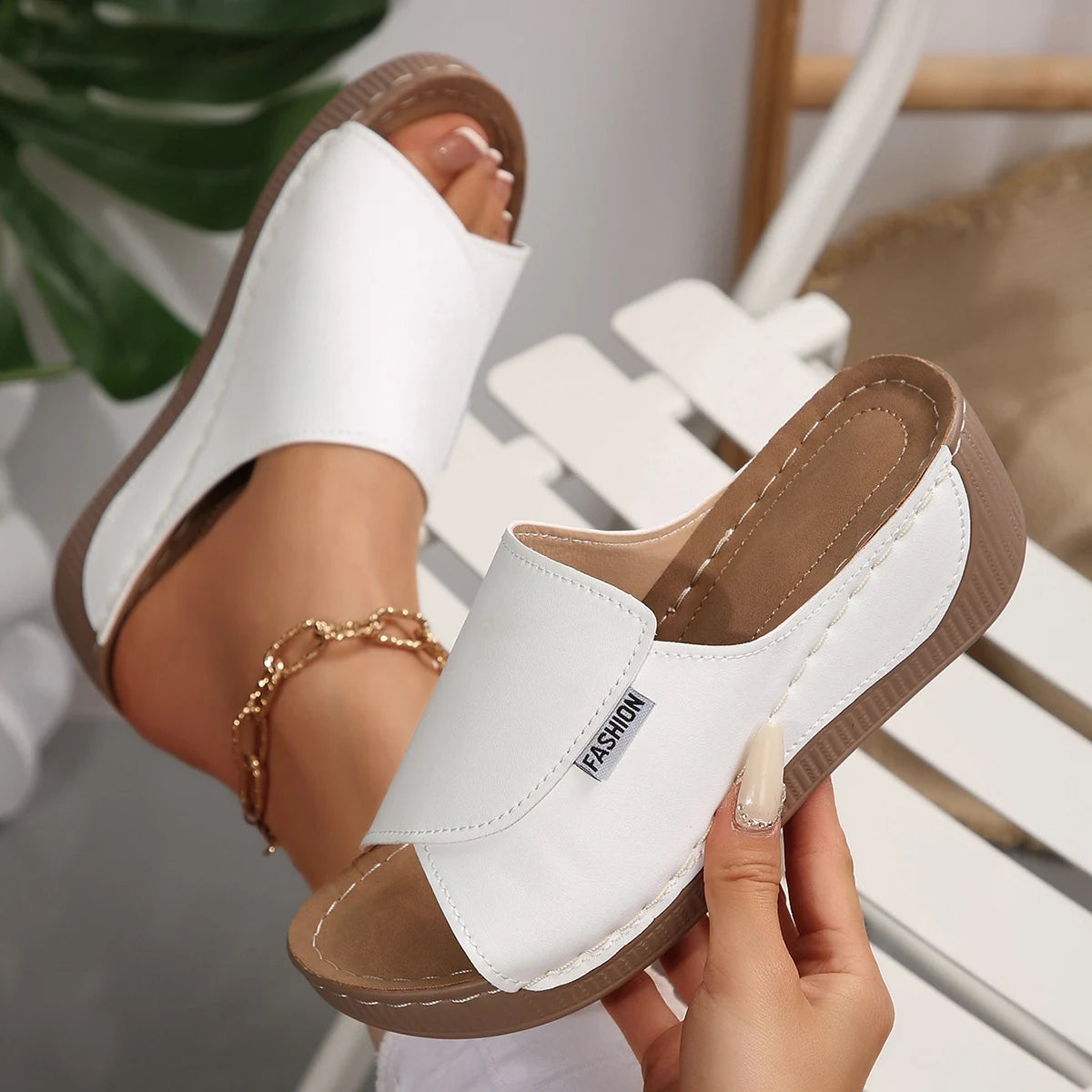 Women's Summer Wedge Slippers - Open Toe Breathable Buckle Sandals