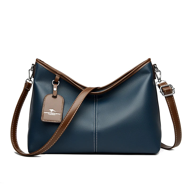 Soft PU Leather Shoulder Bag - Color Contrast Crossbody Tote for Women