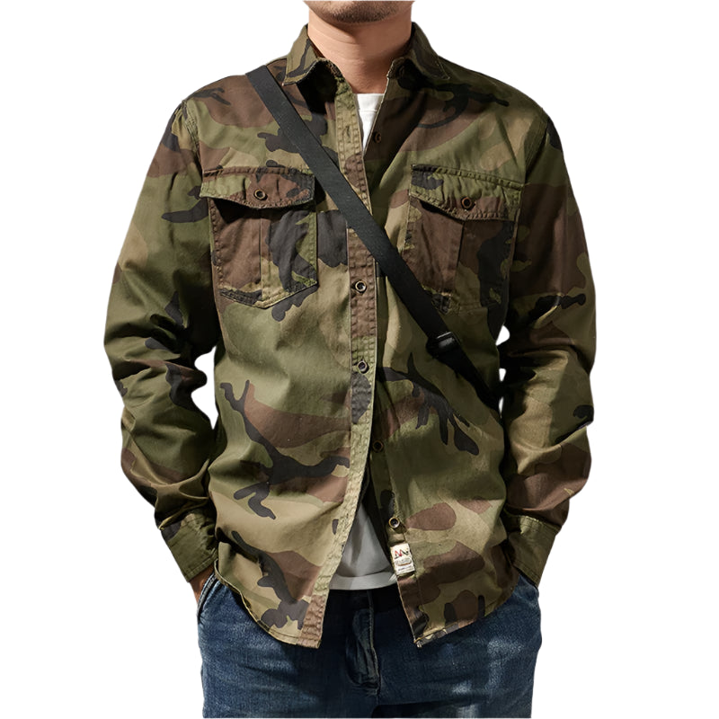 Men's Military Camo Shirt: Multi-Pocket Cargo Blouse Vintage Loose
