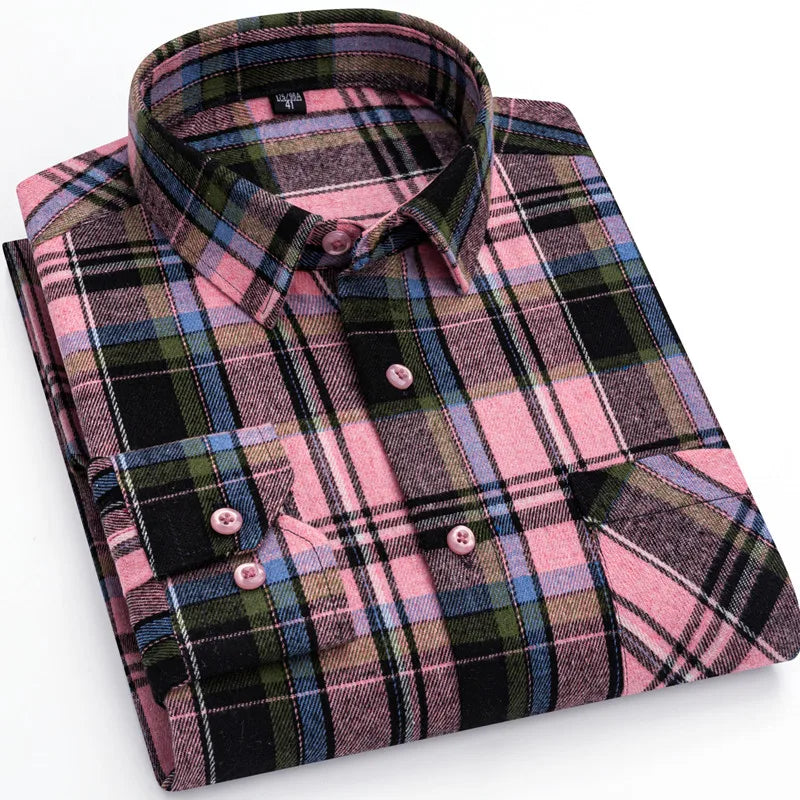Men’s Flannel Plaid Shirt – 100% Cotton Slim Fit Casual Spring Wear