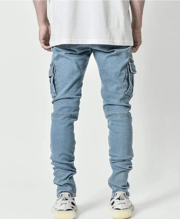Men’s Cargo Jeans – Mid Waist Multi-Pocket Casual Denim Pants