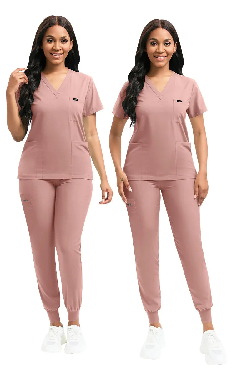 Multicolor Unisex Medical Scrubs Set - Short Sleeve V-Neck Workwear