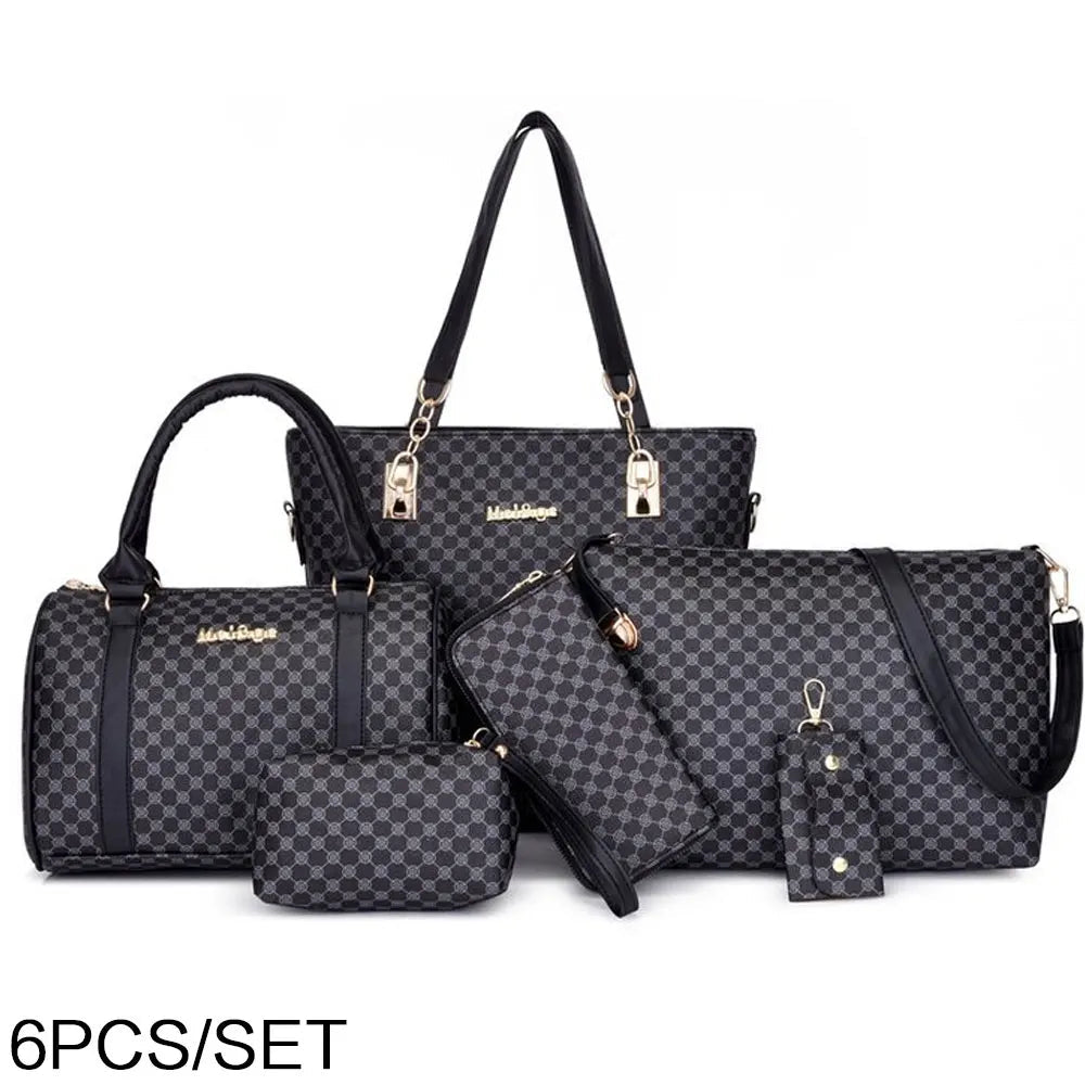 6PCS Printed Handbag Set - Large Capacity Tote & Crossbody Bags