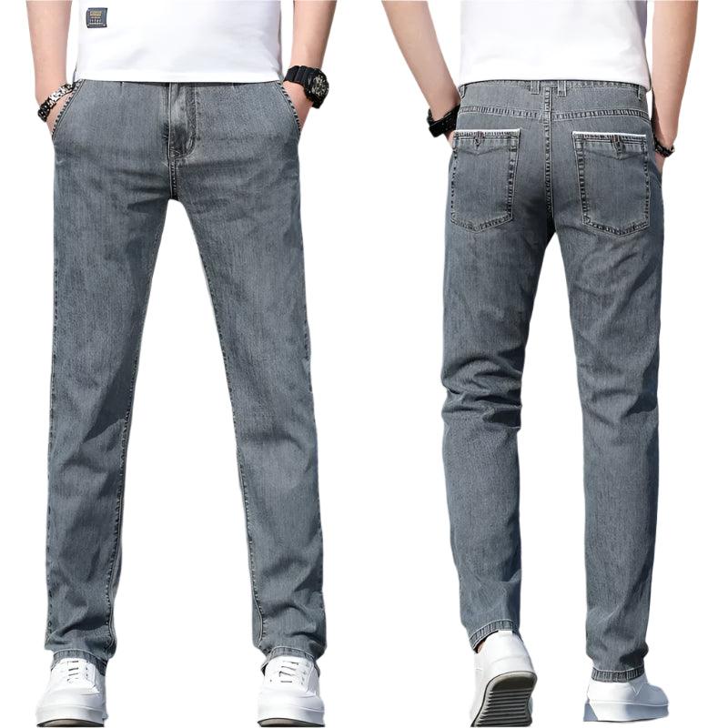 Summer Men's Loose Stretch Gray Jeans – Smart Casual Denim for Everyday Comfort - JVMCL