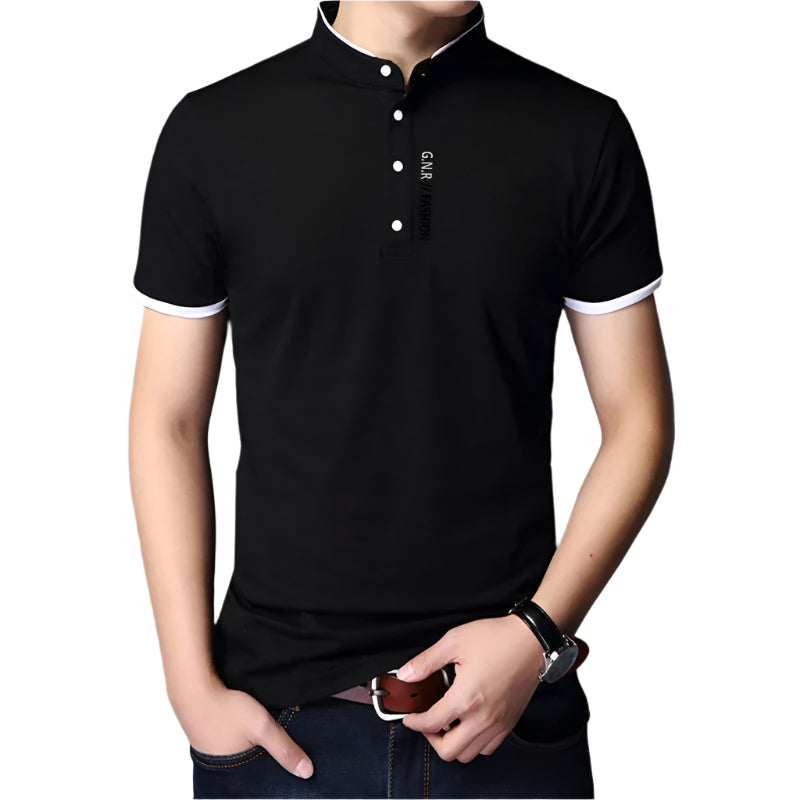 Men’s Stand-Up Collar Solid Color T-Shirt – Breathable Summer Casual Top