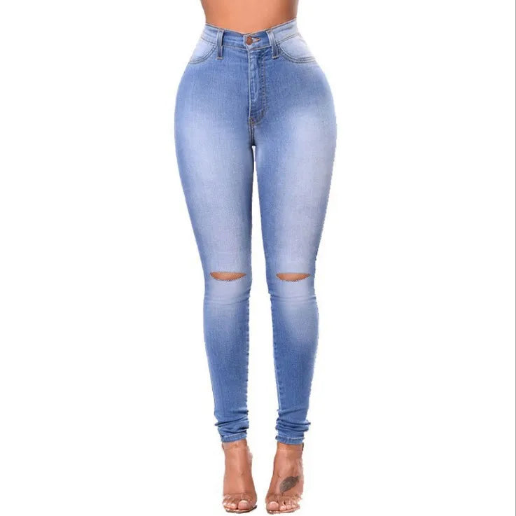 Women's High-Waist Ripped Skinny Jeans - Slim Fit Stretch Pencil Pants
