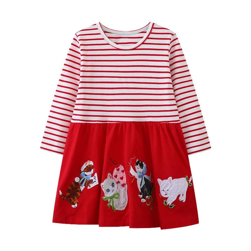 Little Maven Embroidered Cartoon Animal Dress – Cozy Cotton Outfit for Girls - JVMCL