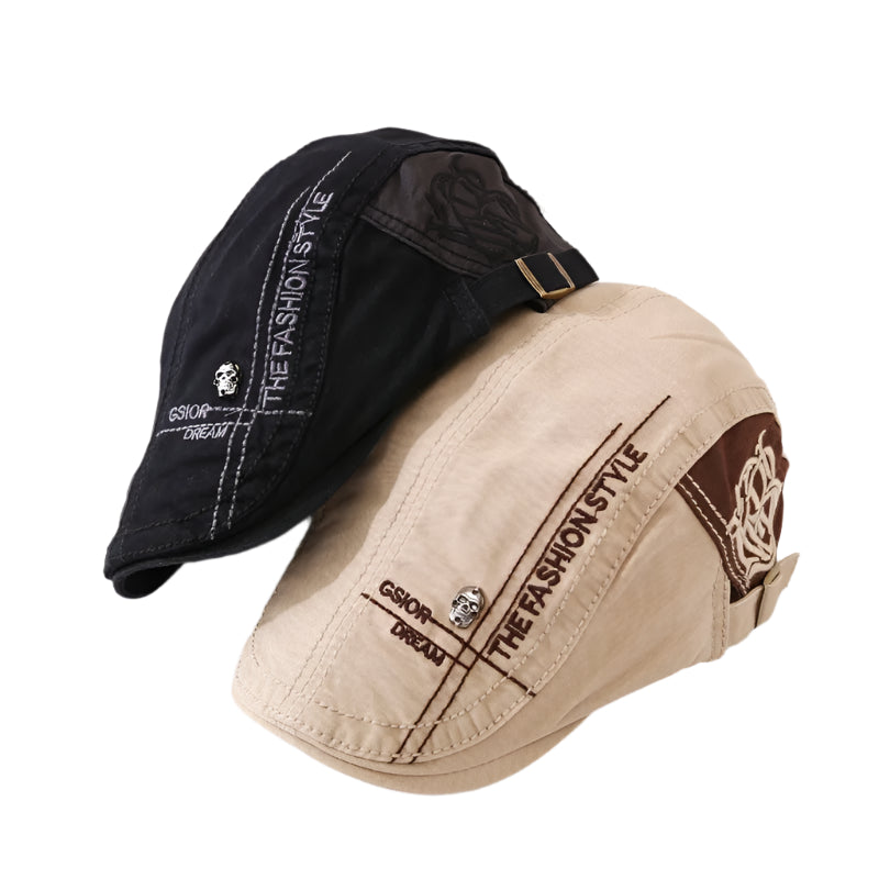Summer Cotton Newsboy Cap - Casual Peaked Beret with Letter Detail