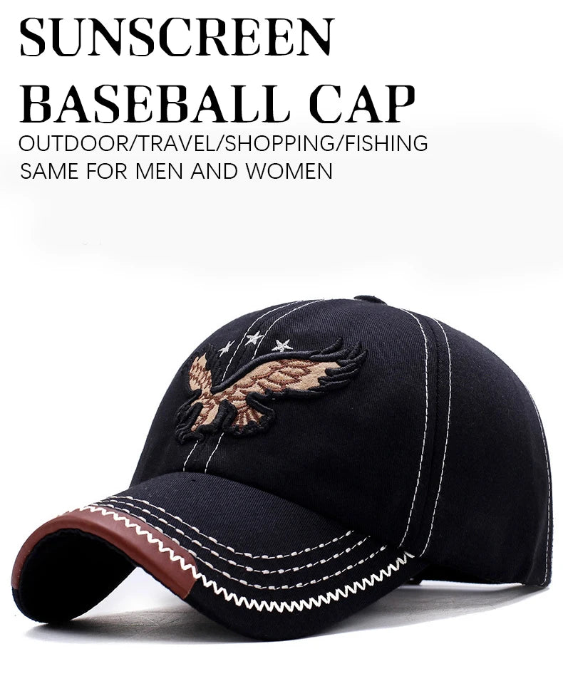 Unisex Baseball Cap: Eagle Embroidery, Korean Style, 4-Season Shade