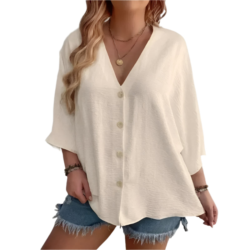 Plus Size Women's V-Neck T-Shirt - Breathable Spring/Summer Casual