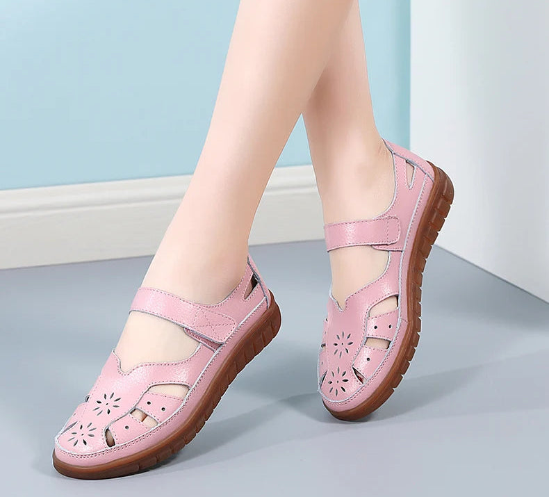 Women's Breathable Leather Sandals: Non-Slip Casual Roman Style