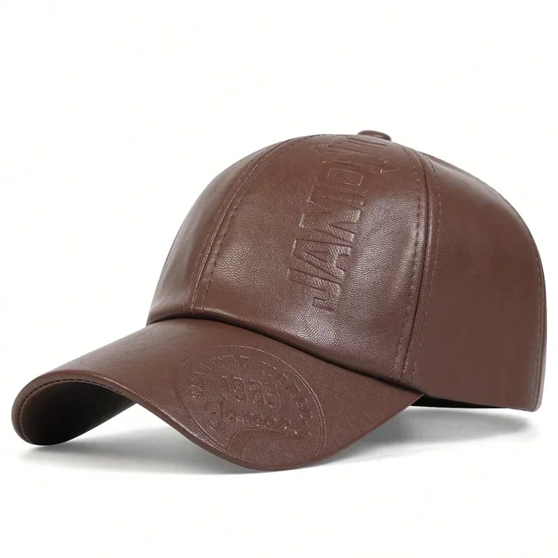 Unisex Faux Leather Baseball Cap – Adjustable, Casual, Sun Protection