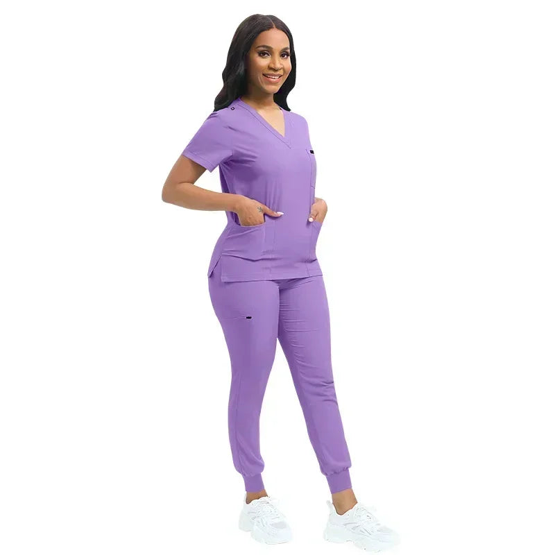 Multicolor Unisex Medical Scrubs Set - Short Sleeve V-Neck Workwear