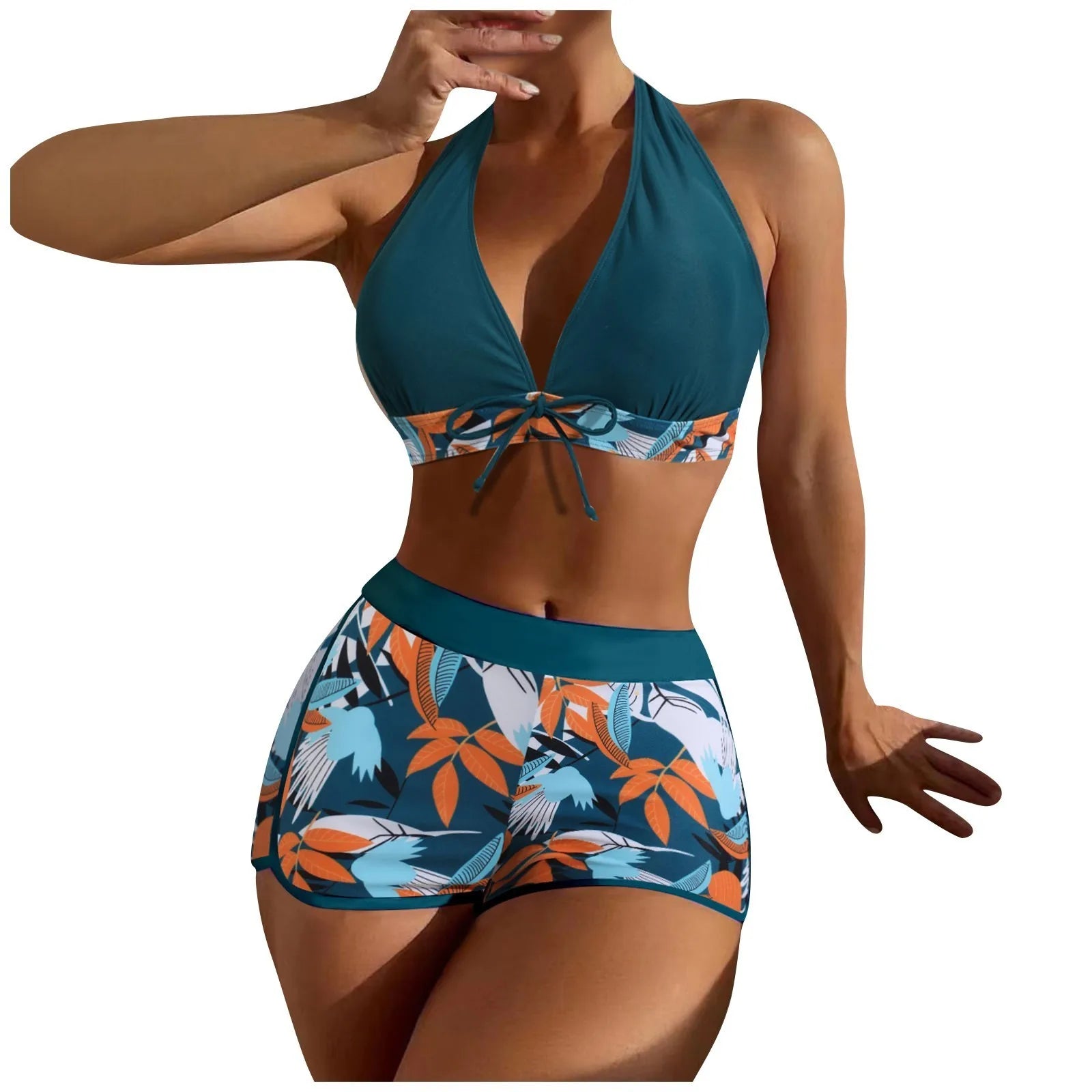 High Waist Plant Print Bikini Set – 2-Piece Swimwear for Women