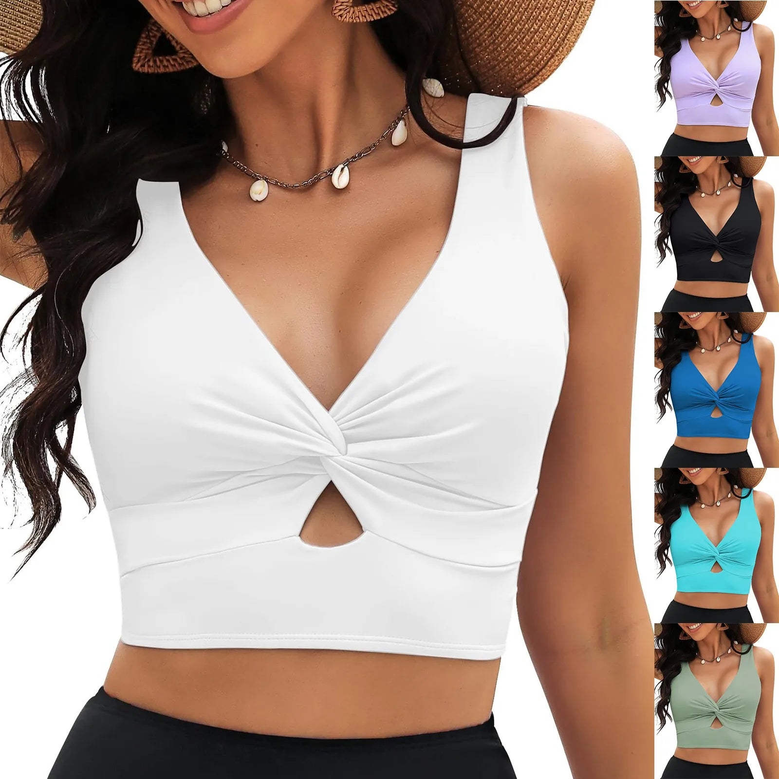 Women's 2025 Plus Size Tankini - Knot Cut Out Cropped Swimsuit