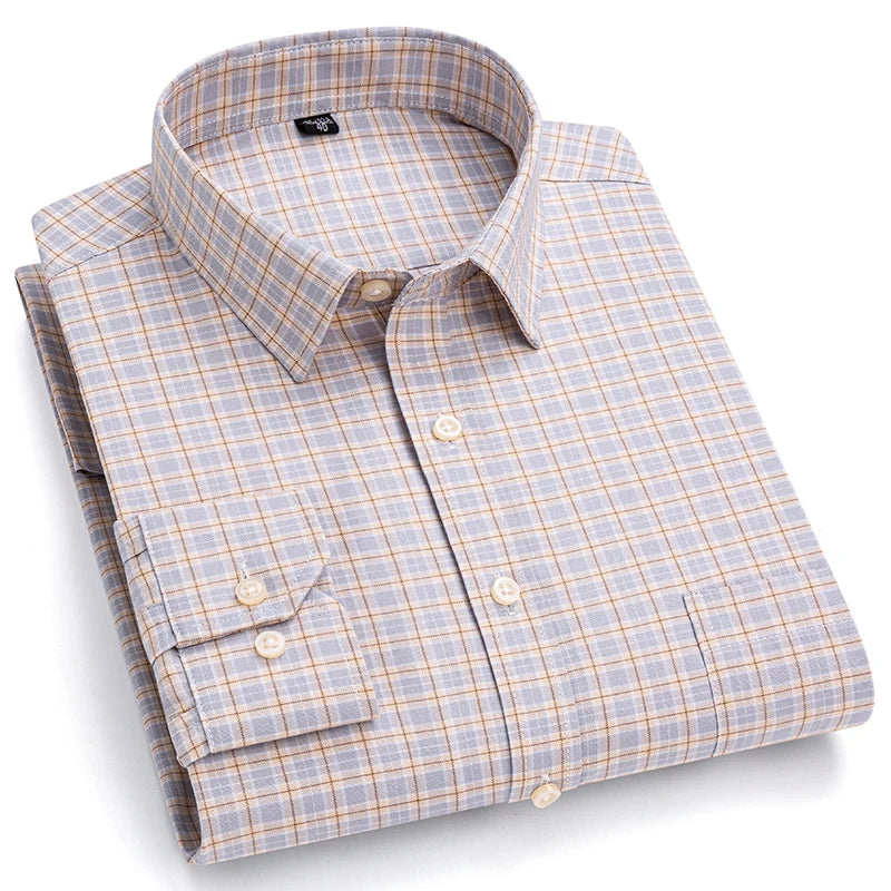 Men’s 100% Cotton Plaid Oxford Shirt – Smart Casual Plus Size 7XL