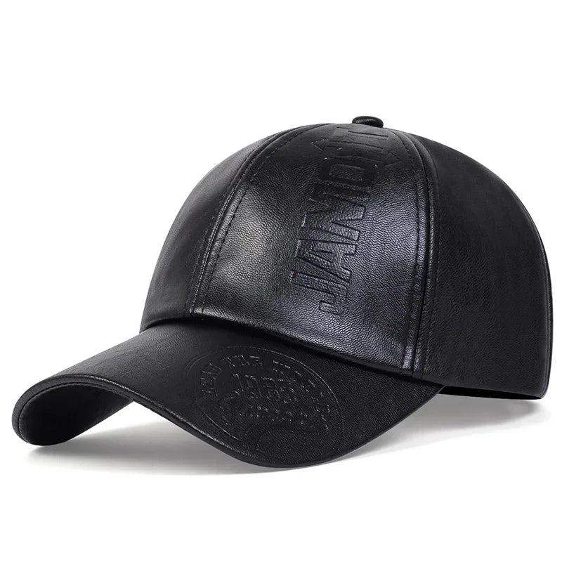 Unisex Faux Leather Baseball Cap – Adjustable, Casual, Sun Protection