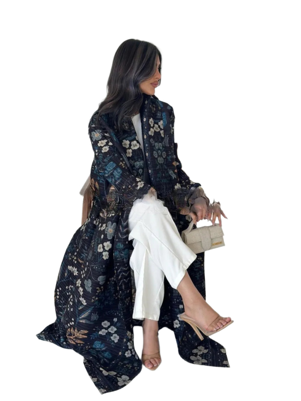 Women's Open Abaya – Pleated Stretch Maxi Cardigan Robe