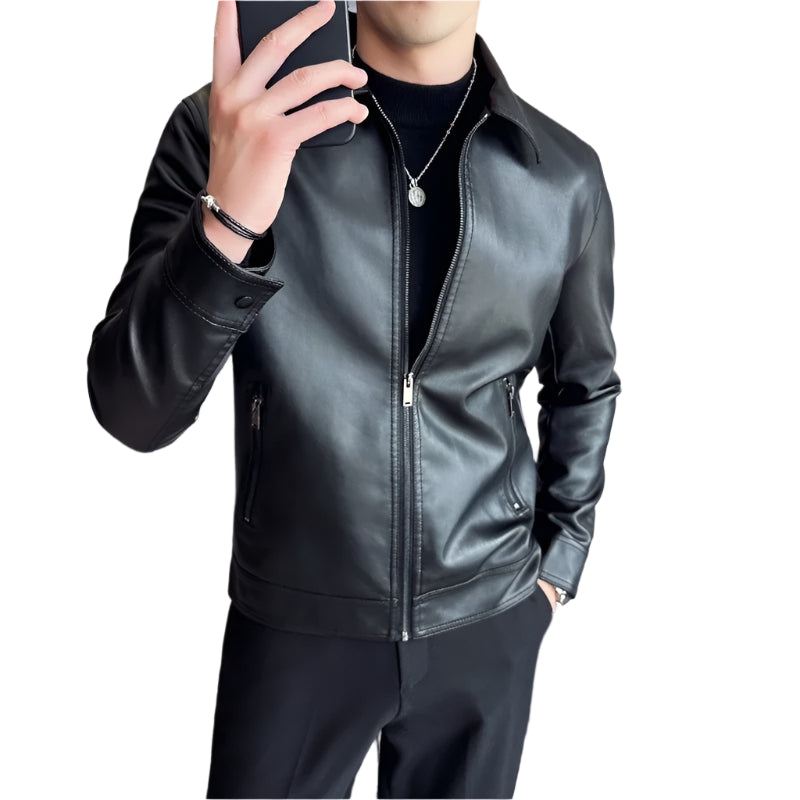 Men's Bomber Leather Jacket: Anti-Wind Lapel, Slim Fit Autumn Coat