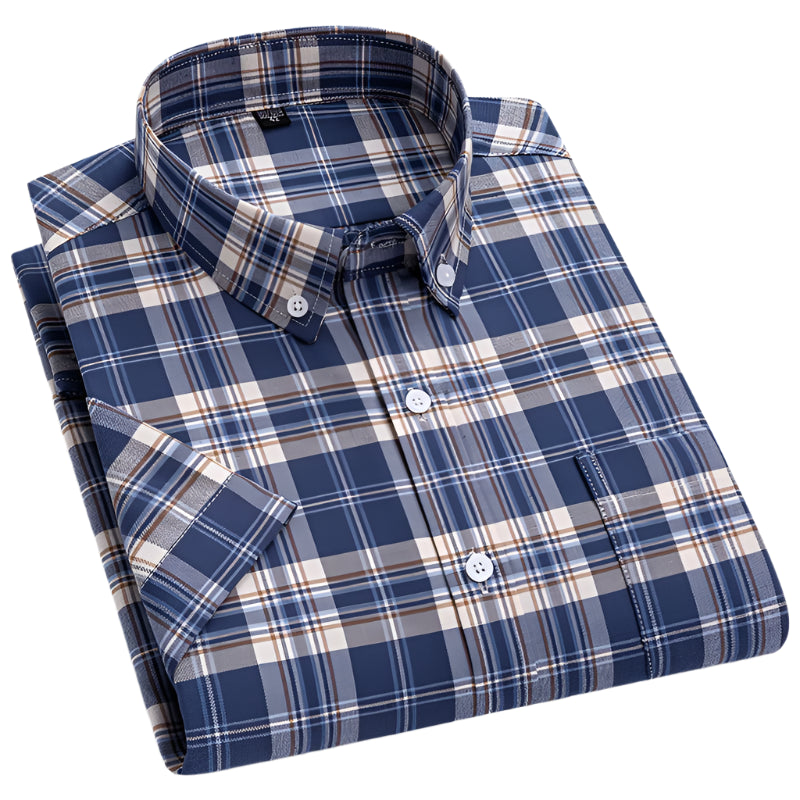 Short Sleeve Men’s 100% Cotton Oxford Plaid Summer wear Shirt –  7XL
