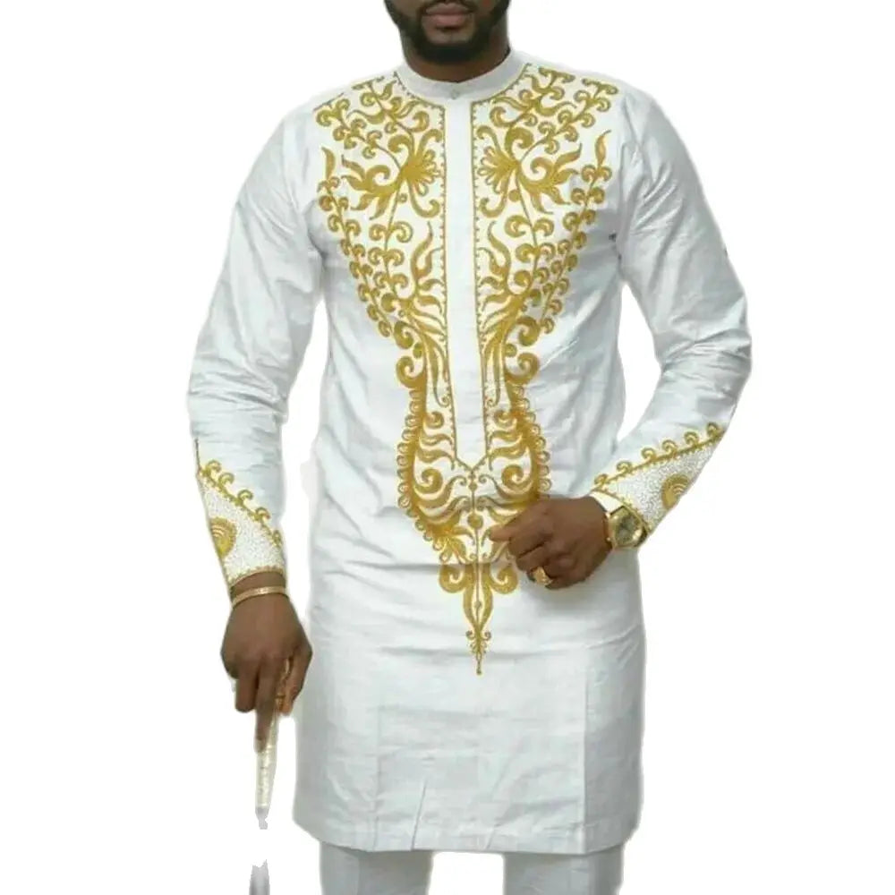African Cotton Blends Kaunda Suit for Men | Wedding Kaftan 2PCS Set Outfit