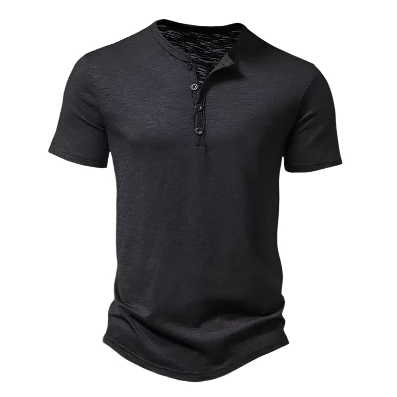 Men’s Henley Slub Cotton T-Shirt – Casual Solid Color Summer Streetwear
